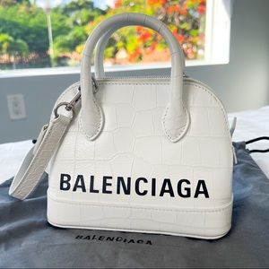 Authentic Balenciaga Ville XXS Croc Embossed White Crossbody Top Handle Tote